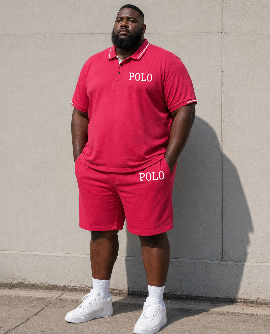 Big & Tall Men's Simple Warm Vacation Hawaii Leisure Business Party Rose Red POLO Shirt Short Sleeve Shorts Set