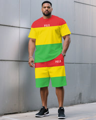 Simple Color-block Chest Printing June Festival Daily Casual Men's Loose Suit Short-sleeved T-shirt Shorts