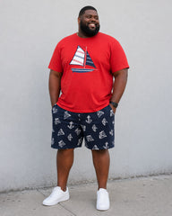 Big & Tall Men's Sailing Print Red & Scarlet Blue T-Shirt Shorts Set
