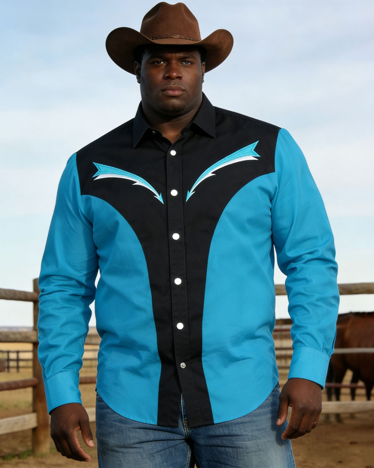 Big & Tall Men's Western Blue & Black Long Sleeve Shirt
