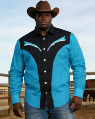 Big & Tall Men's Western Blue & Black Long Sleeve Shirt