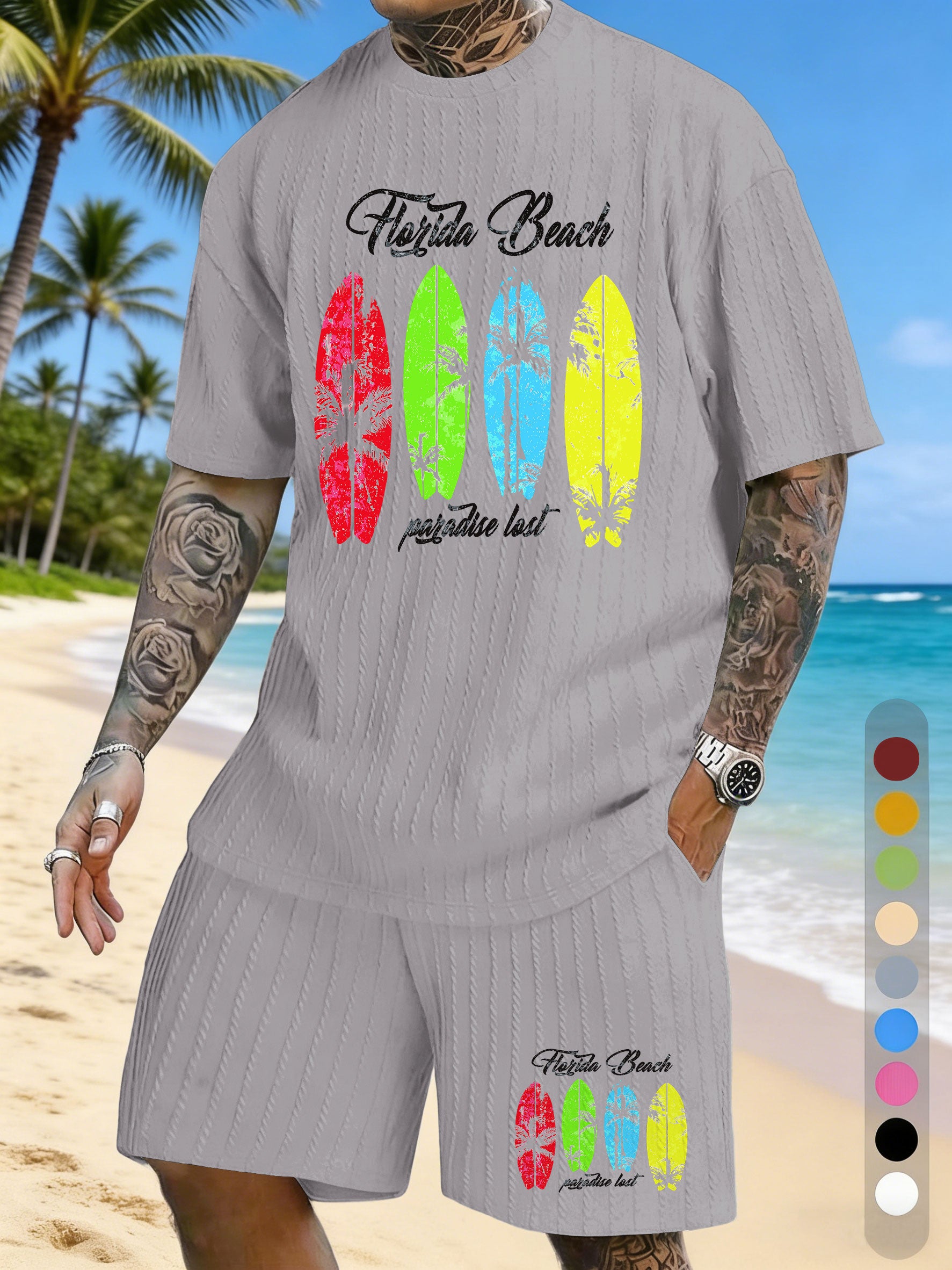 Vacation Surfing Printed Texture Three-Dimensional Jacquard Casual Set