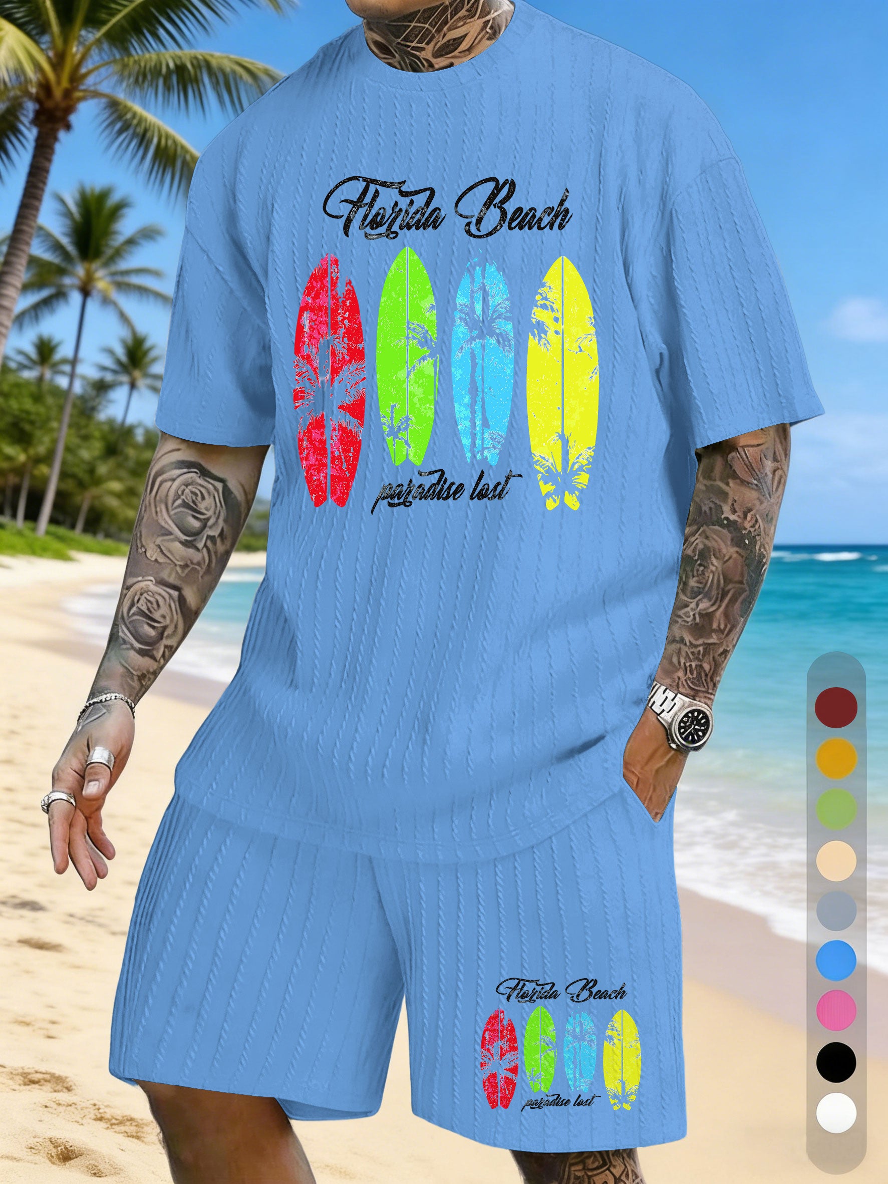 Vacation Surfing Printed Texture Three-Dimensional Jacquard Casual Set