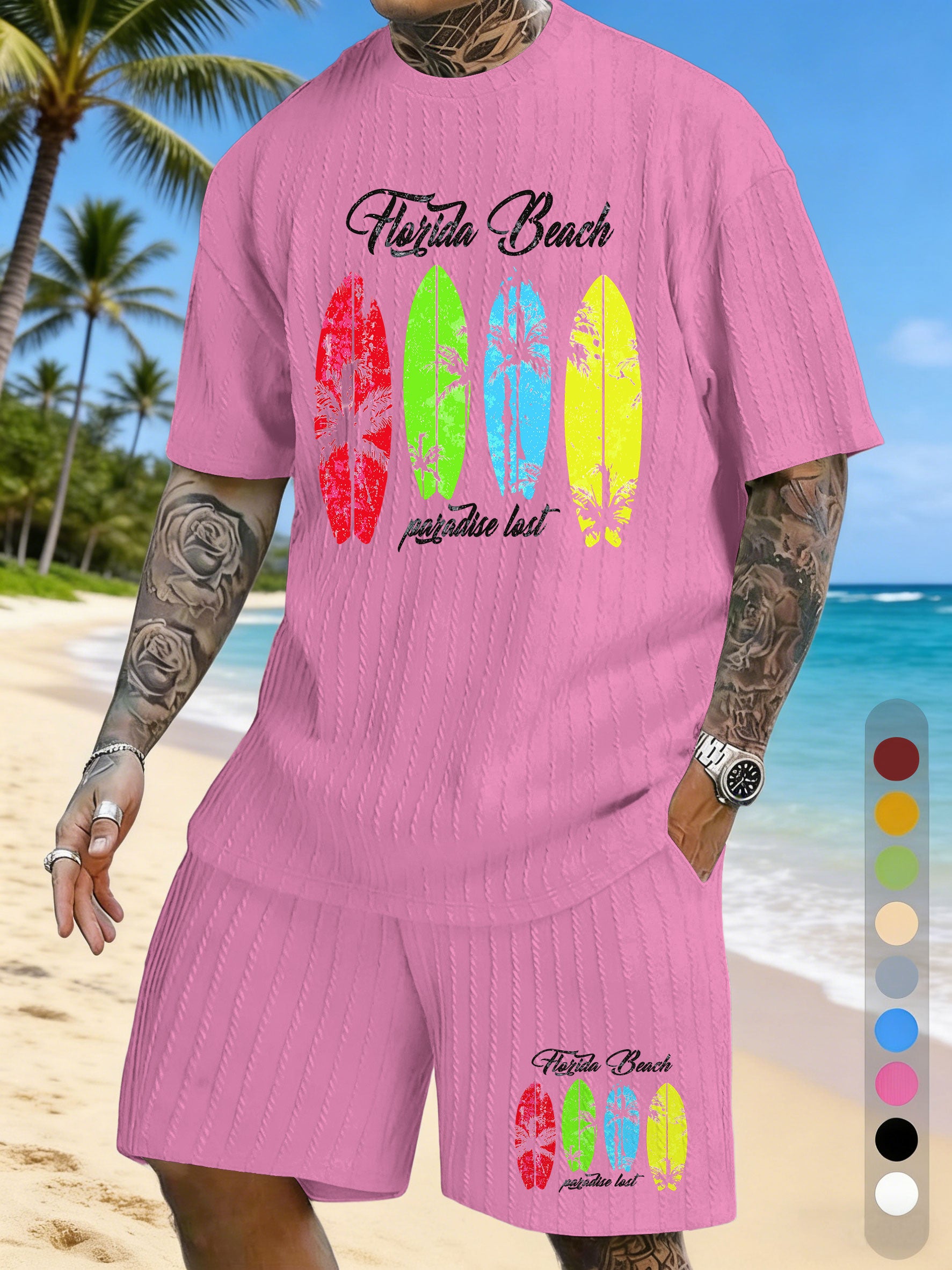 Vacation Surfing Printed Texture Three-Dimensional Jacquard Casual Set