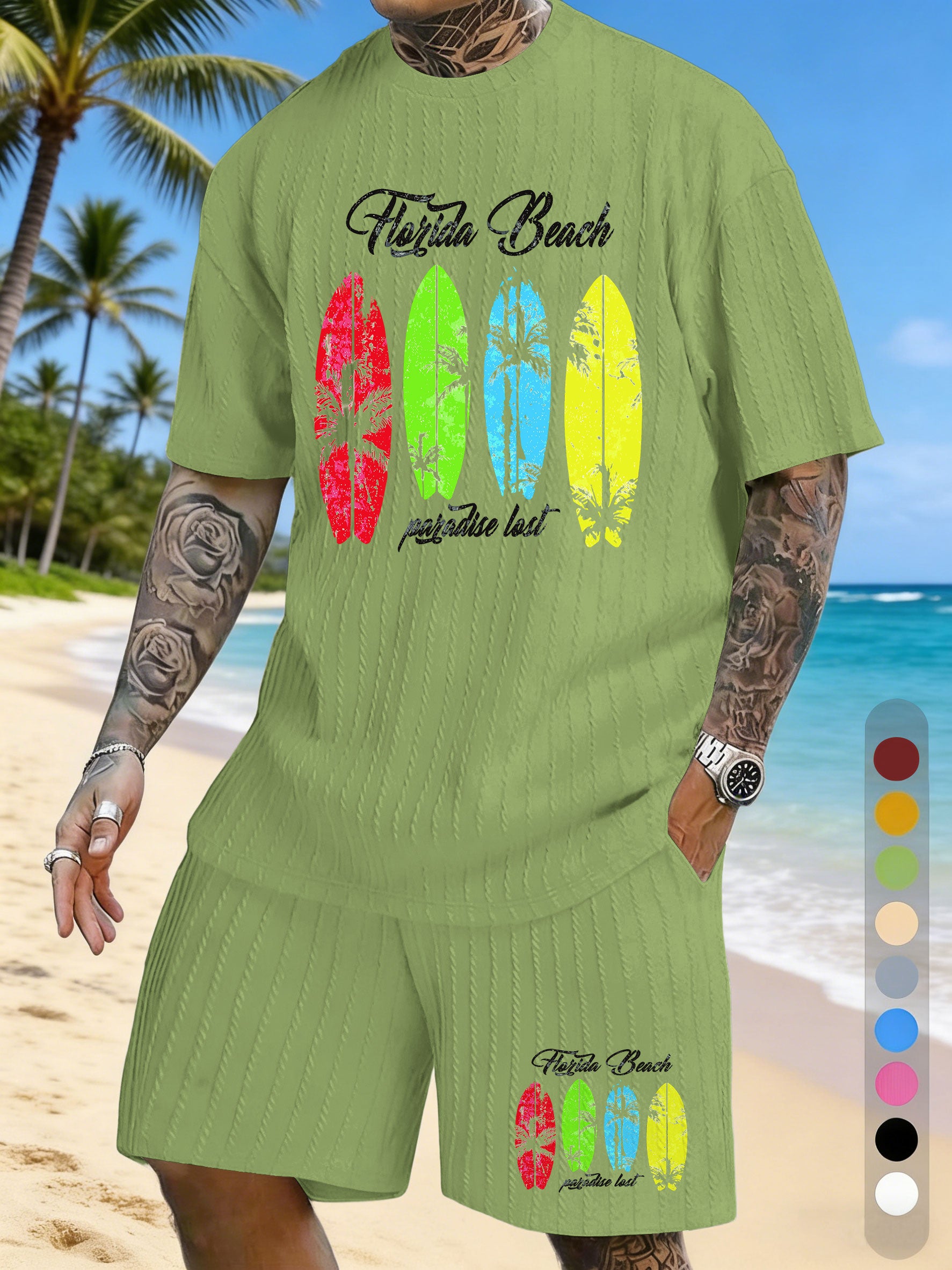 Vacation Surfing Printed Texture Three-Dimensional Jacquard Casual Set