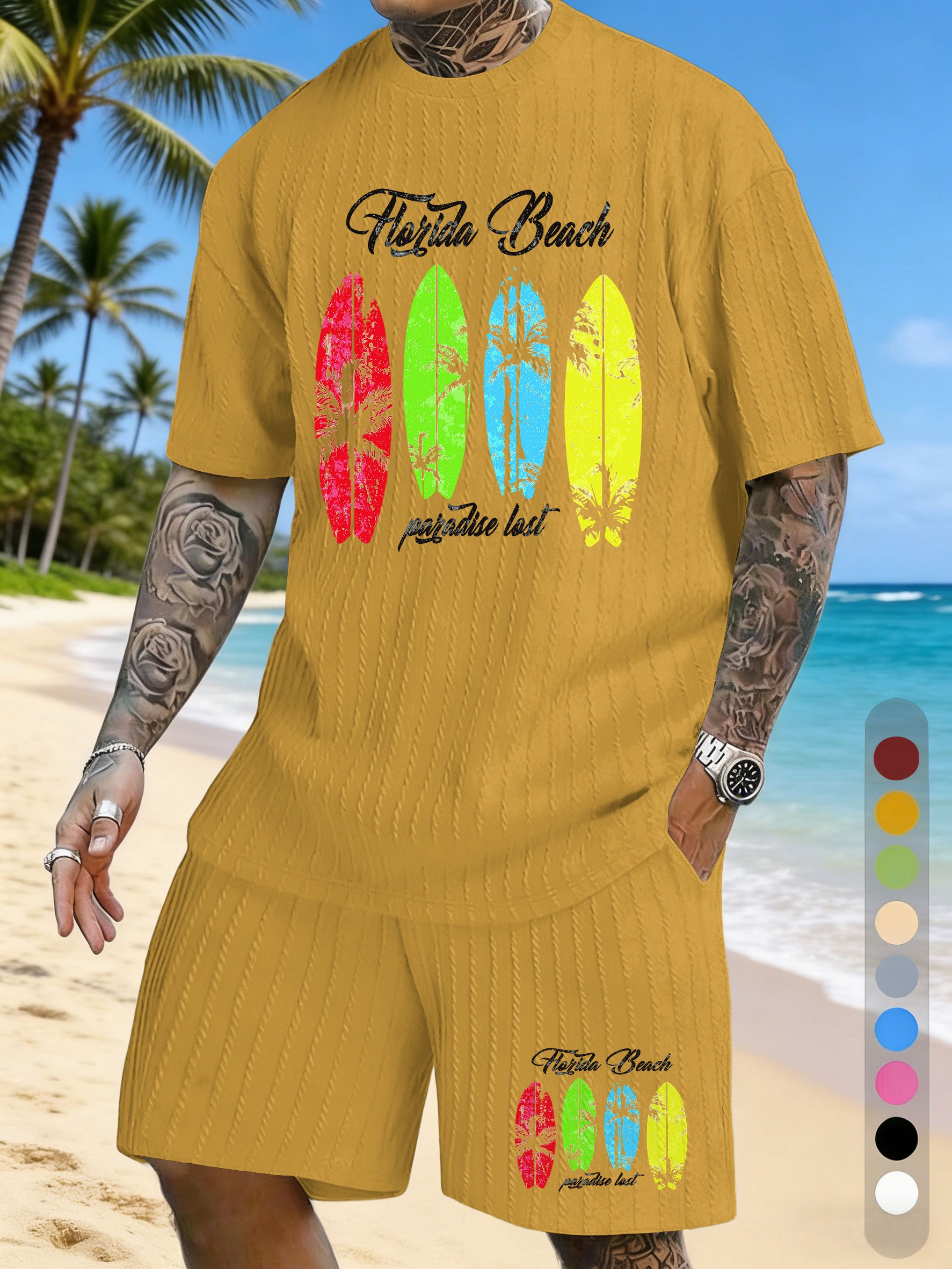 Vacation Surfing Printed Texture Three-Dimensional Jacquard Casual Set