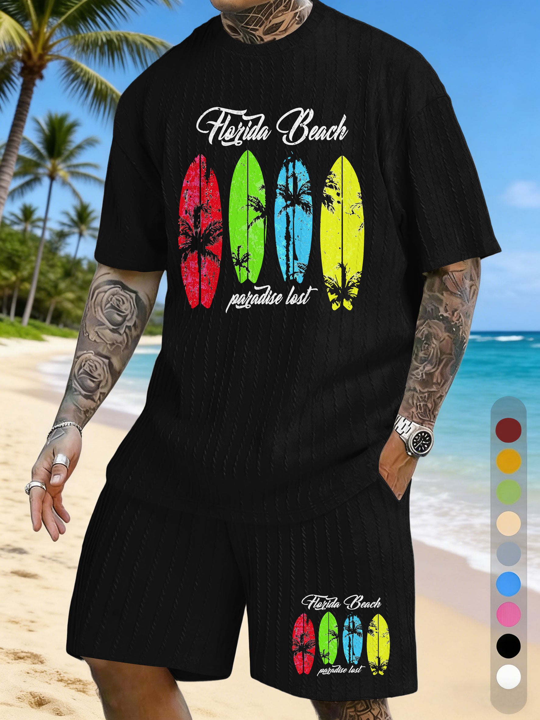 Vacation Surfing Printed Texture Three-Dimensional Jacquard Casual Set