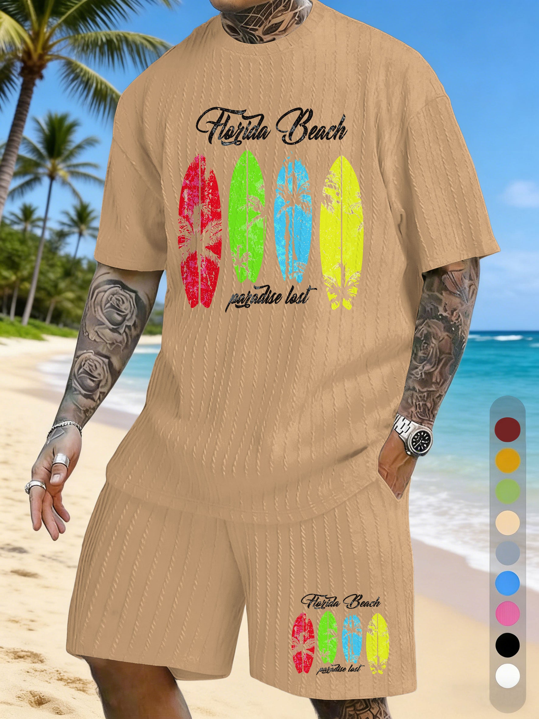 Vacation Surfing Printed Texture Three-Dimensional Jacquard Casual Set