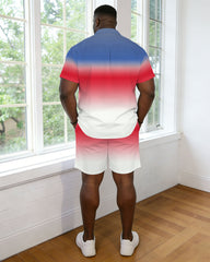 Men's Plus Size Pink & Blue & White Gradient Shirt Pants Set
