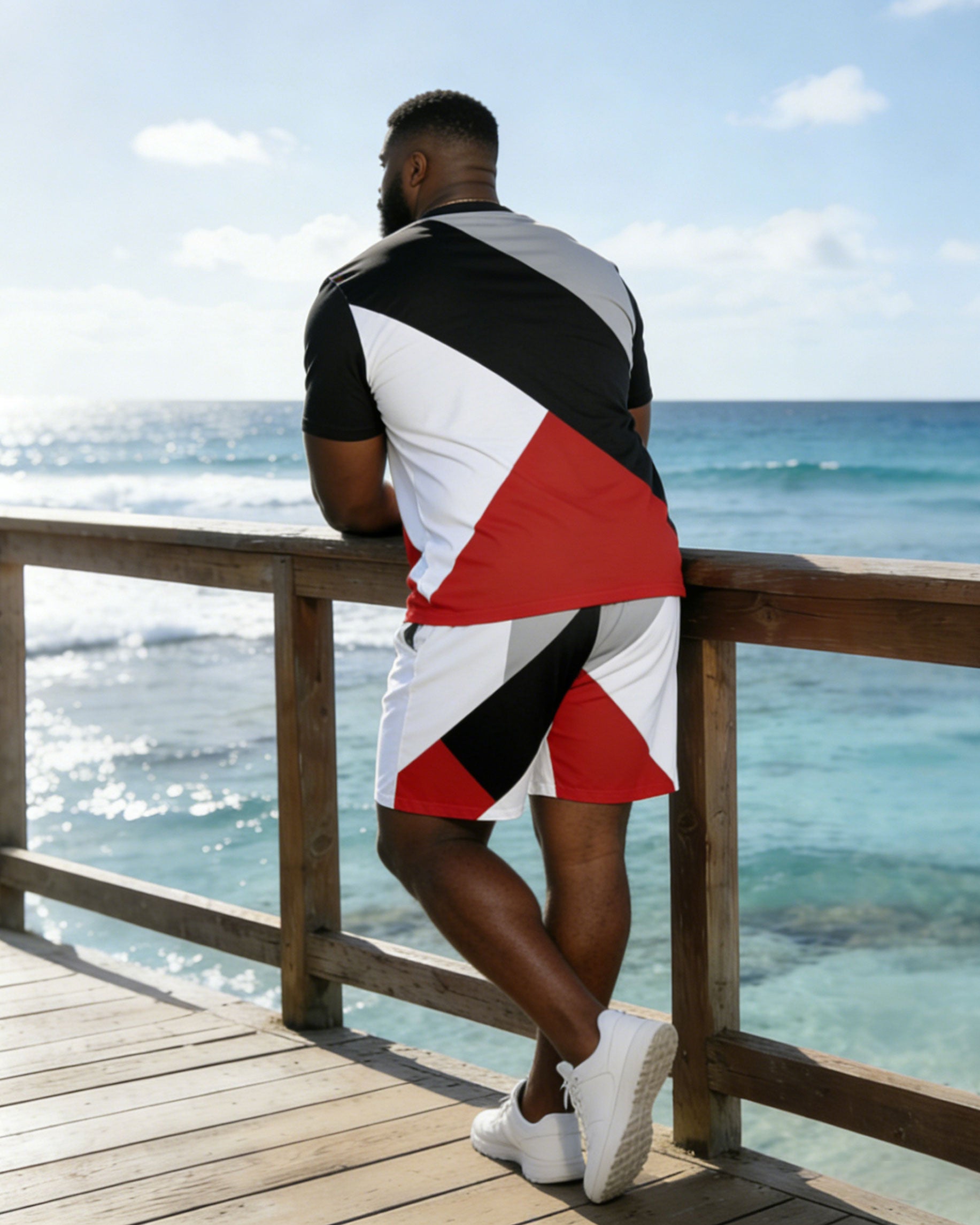 Hawaii Vacation Simple Stitching Chest "king" Slogan Printing Short Sleeve T-shirt Shorts Suit Large Size Men