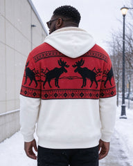 Large Size Men's Autumn And Winter Warm Fleece-lined Cold-proof Christmas White & Red Elk Mascot Casual Jacket Hooded Jacket