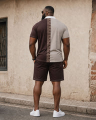 Big & Tall Men's Ethnic Style Contrast Color Stitching Daily Travel Party Holiday POLO Shirt Short Sleeve Shorts Set