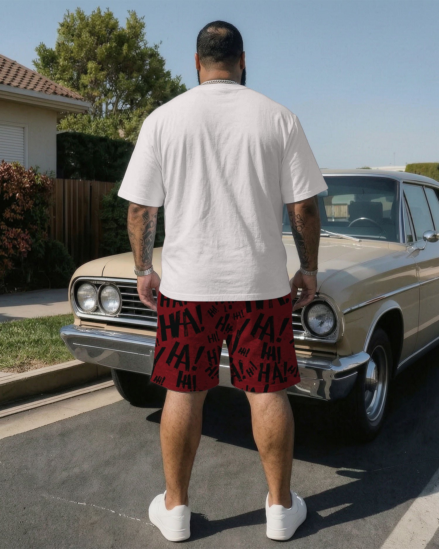 Big & Tall Men' High-end Letter Jacquard Simple Short Sleeve T-shirt Shorts Set