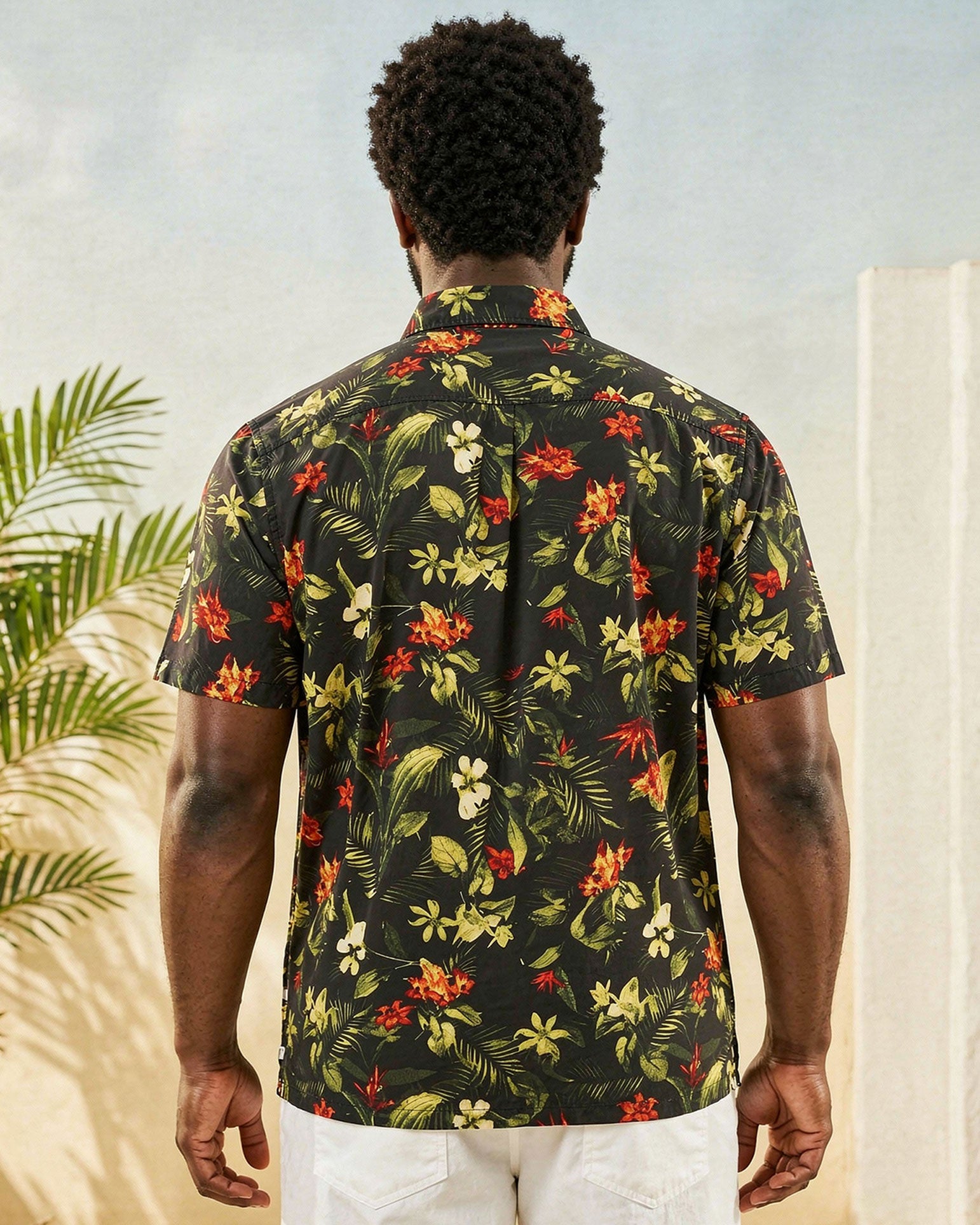 Big & Tall Men's Hawaiian Holiday Leaf Full Printed Cardigan Short Sleeve Shirt