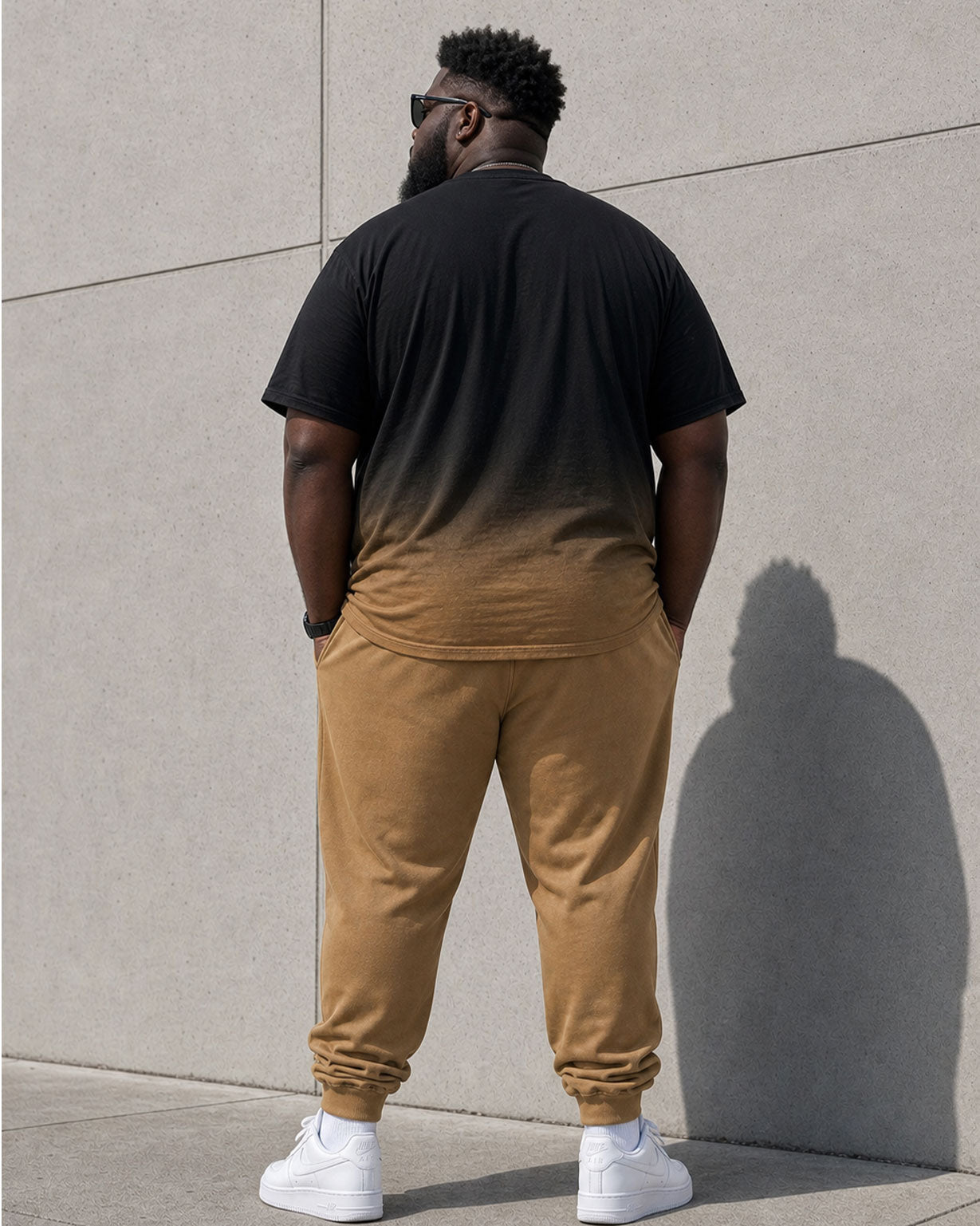 Big & Tall Men's Yellow & Black Gradient Chest KING Large Printed Short Sleeve T-Shirt Pants Set