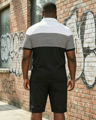 Big & Tall Men's Business Simple Chest Printed Short-sleeved POLO Shirt And Shorts Set