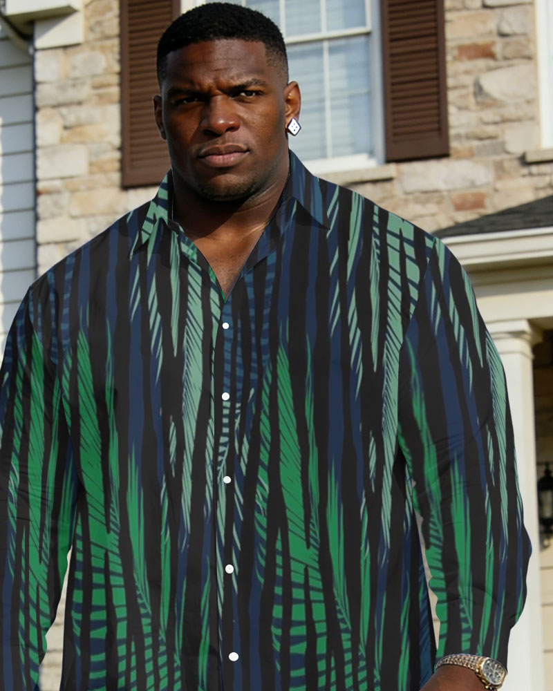 Men's Plus Size Casual Holiday Dating Party Big Brother Calm Print Black Anti-Wrinkle New Lasel Long Sleeve Shirt