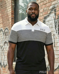 Big & Tall Men's Business Simple Chest Printed Short-sleeved POLO Shirt And Shorts Set