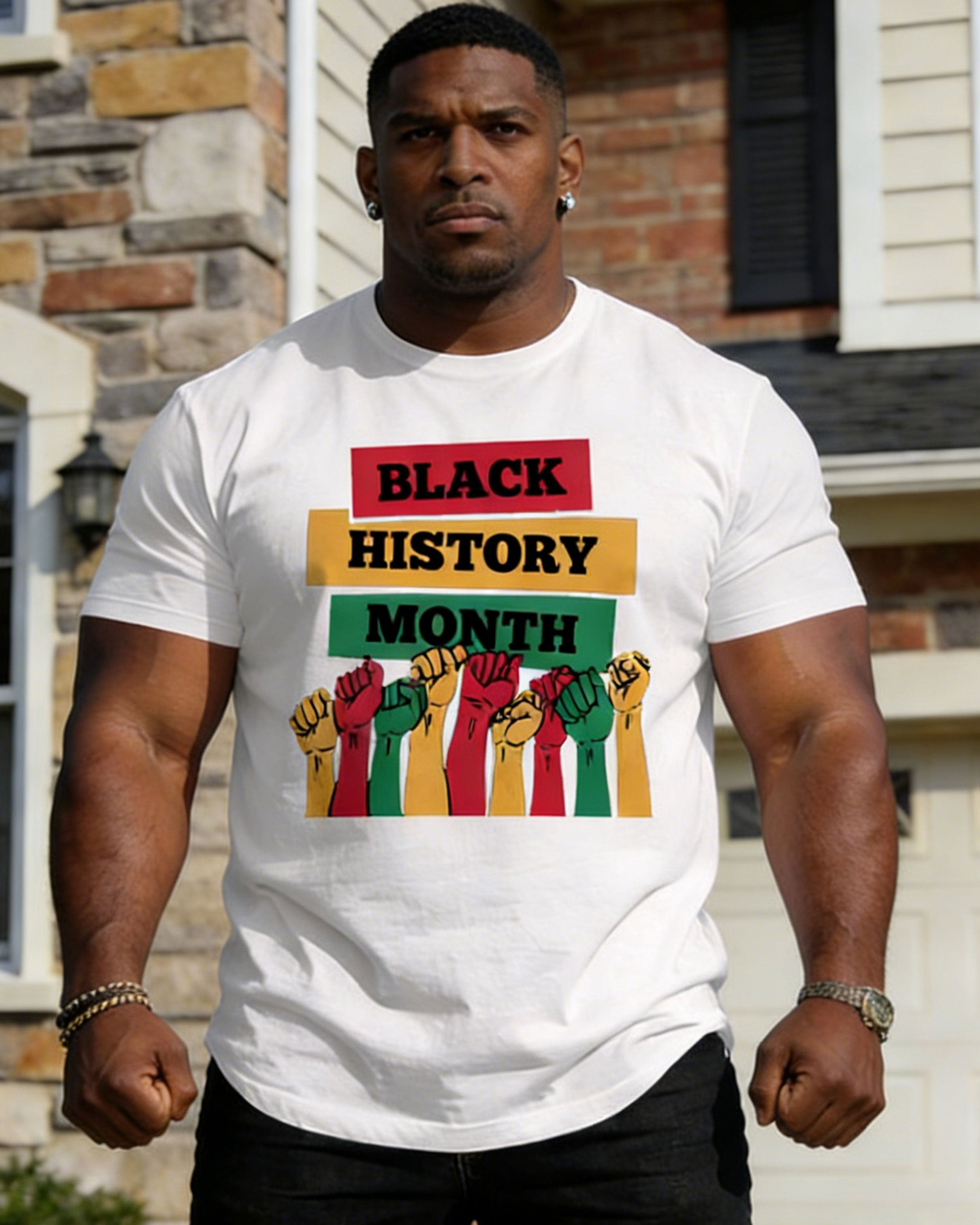 Men's Large Size Loose And Comfortable Black Festival Celebration Velvet Friends Send Relatives Slogan White Printed Short Sleeve T-shirt