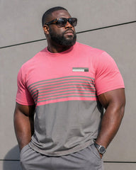 Big & Tall Men's Pink & Grey Elegant Color Striped Short Sleeve T-Shirt Sports Pants Set