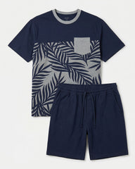 Big & Tall Men's Leaf Simple Printed Stitching Short Sleeve T-Shirt Shorts Set