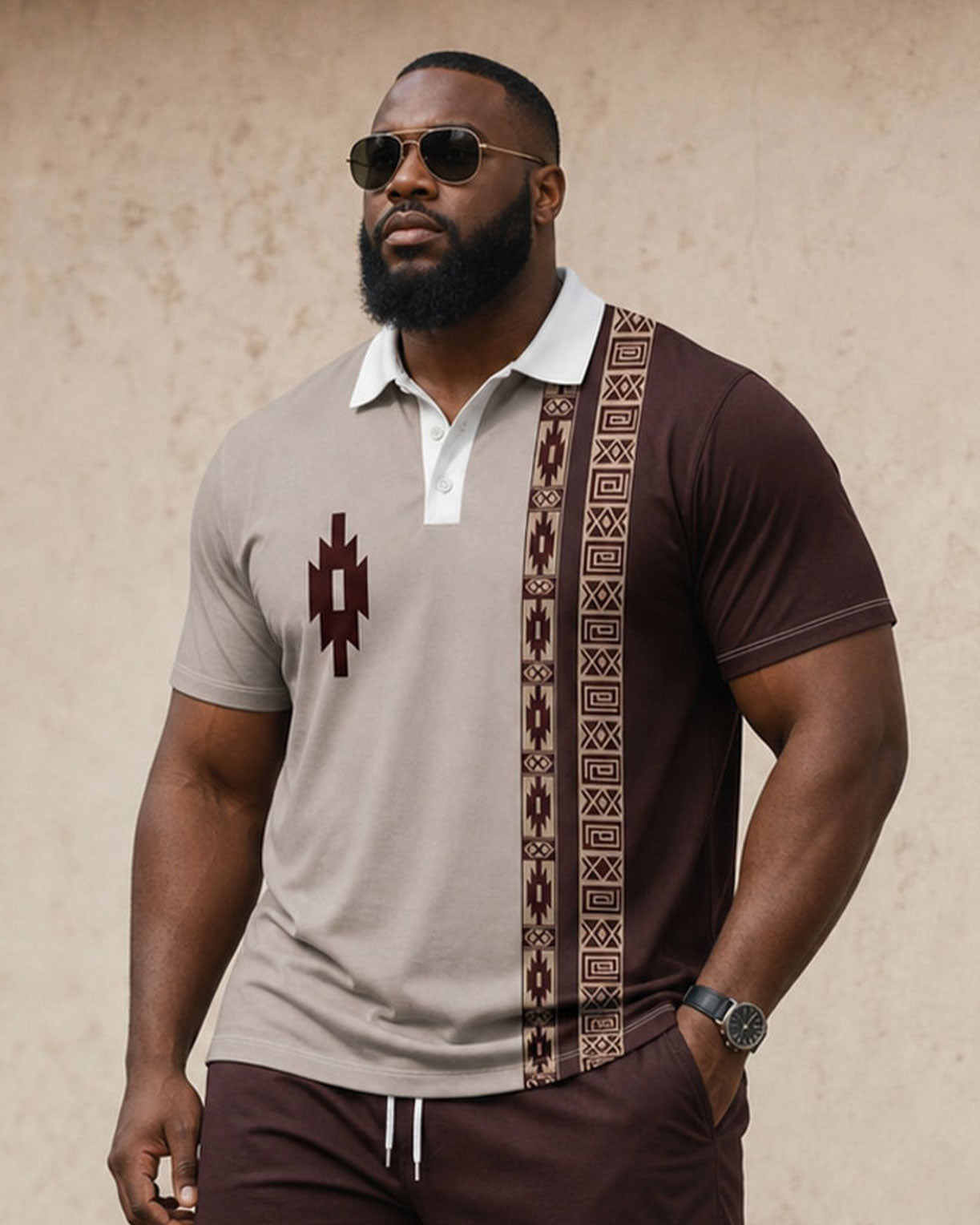 Big & Tall Men's Ethnic Style Contrast Color Stitching Daily Travel Party Holiday POLO Shirt Short Sleeve Shorts Set