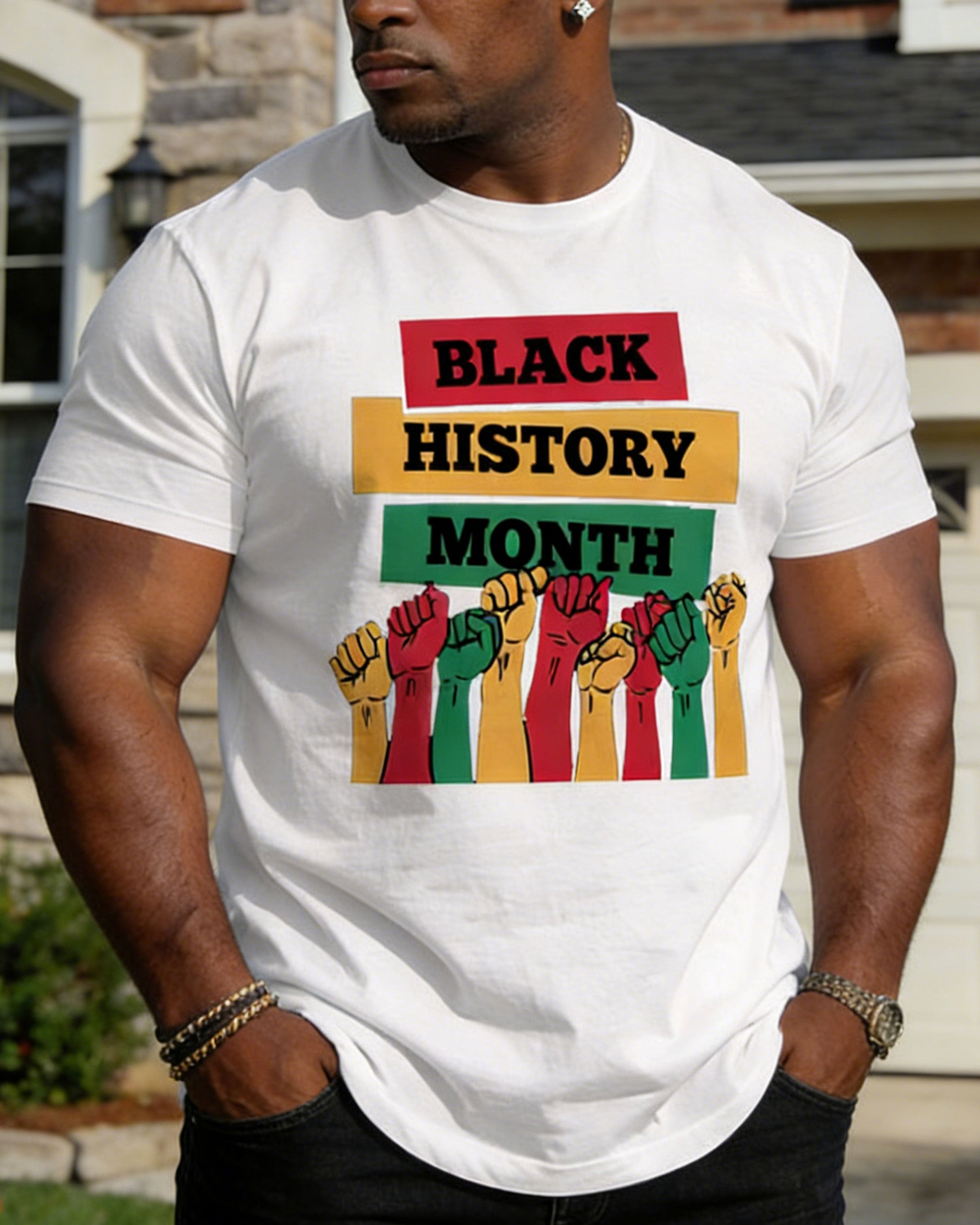 Men's Large Size Loose And Comfortable Black Festival Celebration Velvet Friends Send Relatives Slogan White Printed Short Sleeve T-shirt