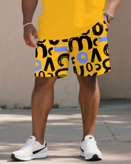 Big & Tall Men' Fashion Street Yellow Short Sleeve T-shirt Shorts Set
