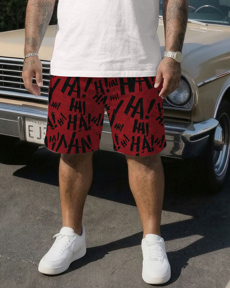 Big & Tall Men' High-end Letter Jacquard Simple Short Sleeve T-shirt Shorts Set