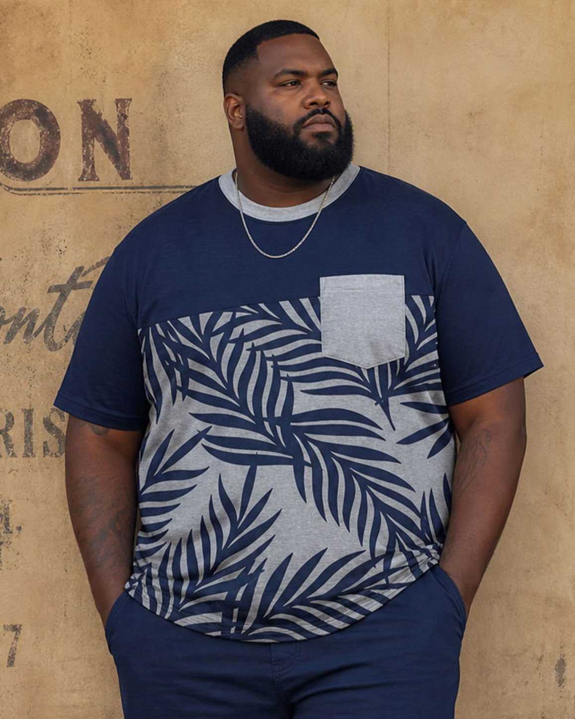 Big & Tall Men's Leaf Simple Printed Stitching Short Sleeve T-Shirt Shorts Set