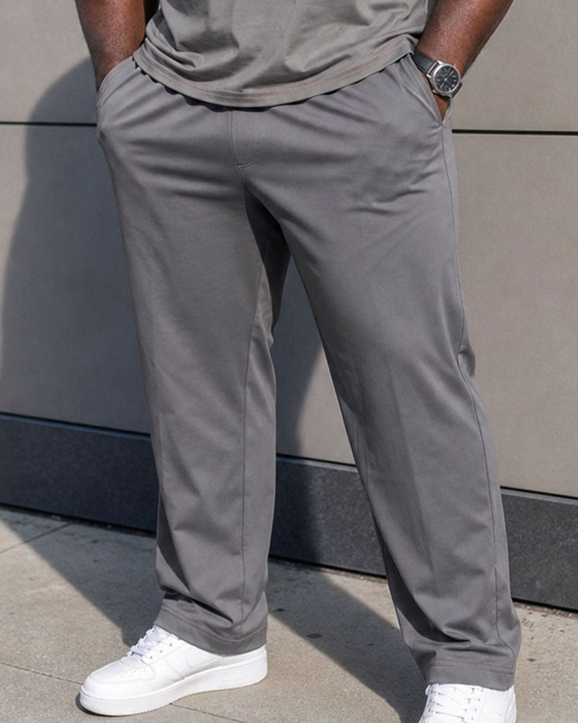 Big & Tall Men's Pink & Grey Elegant Color Striped Short Sleeve T-Shirt Sports Pants Set