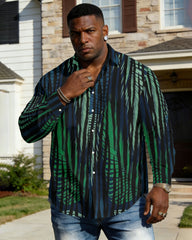 Men's Plus Size Casual Holiday Dating Party Big Brother Calm Print Black Anti-Wrinkle New Lasel Long Sleeve Shirt