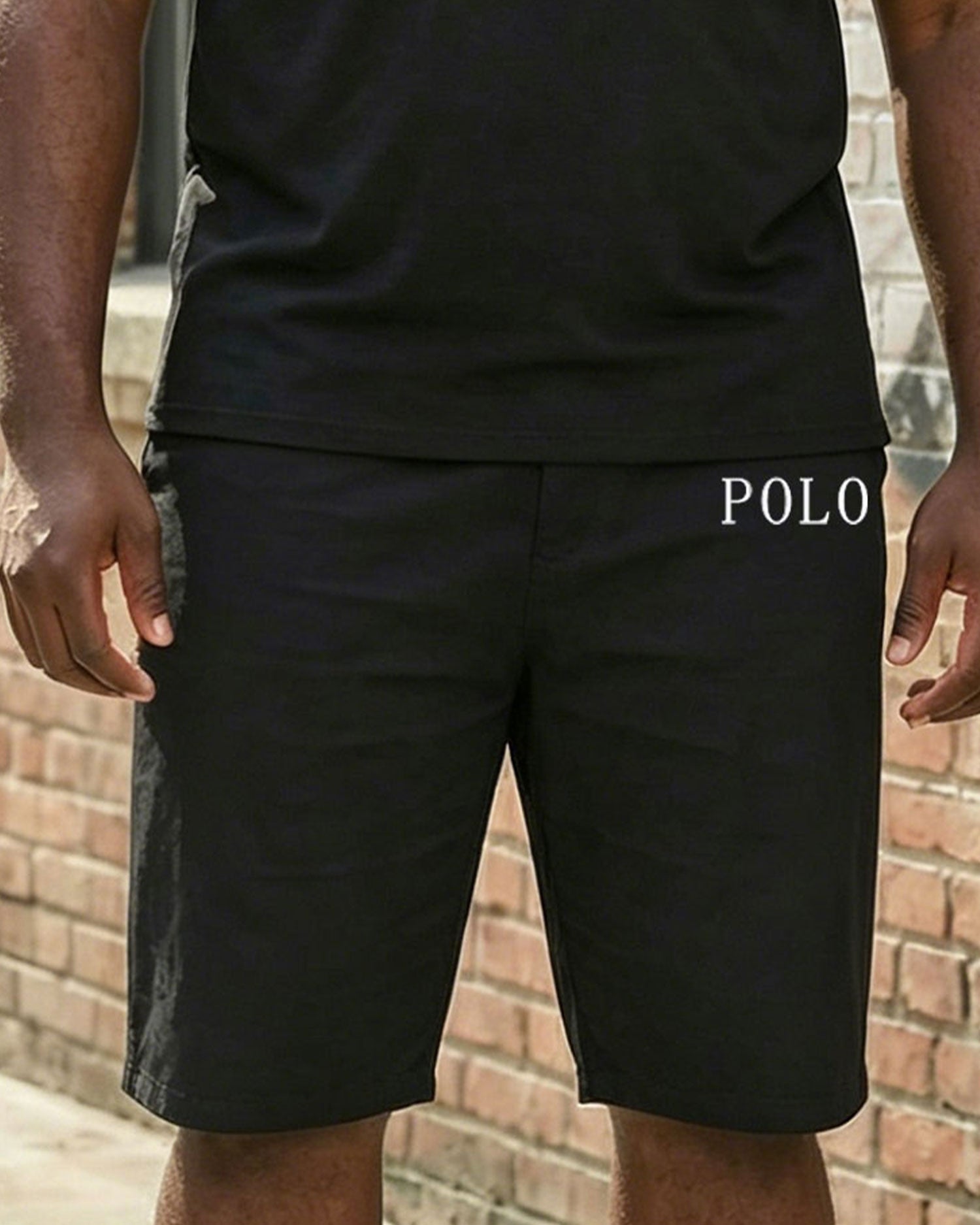 Big & Tall Men's Business Simple Chest Printed Short-sleeved POLO Shirt And Shorts Set