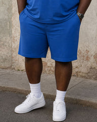 Big & Tall Men's Blue Contrast Stitching Simple Leisure Hawaii Vacation Business Travel POLO Shirt Short Sleeve Shorts Set