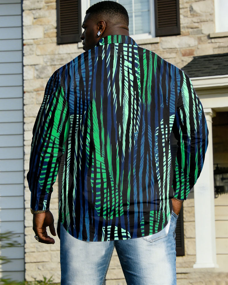 Men's Plus Size Casual Holiday Dating Party Big Brother Calm Print Black Anti-Wrinkle New Lasel Long Sleeve Shirt