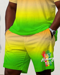 Big & Tall Men' Reggae Style Color Matching June Festival Short Sleeve POLO Shirt Shorts Set