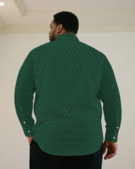 Big & Tall Men's Business Green & Khaki & Black & Red Jacquard Long Sleeve Shirt