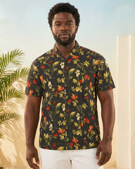 Big & Tall Men's Hawaiian Holiday Leaf Full Printed Cardigan Short Sleeve Shirt
