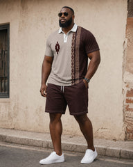 Big & Tall Men's Ethnic Style Contrast Color Stitching Daily Travel Party Holiday POLO Shirt Short Sleeve Shorts Set