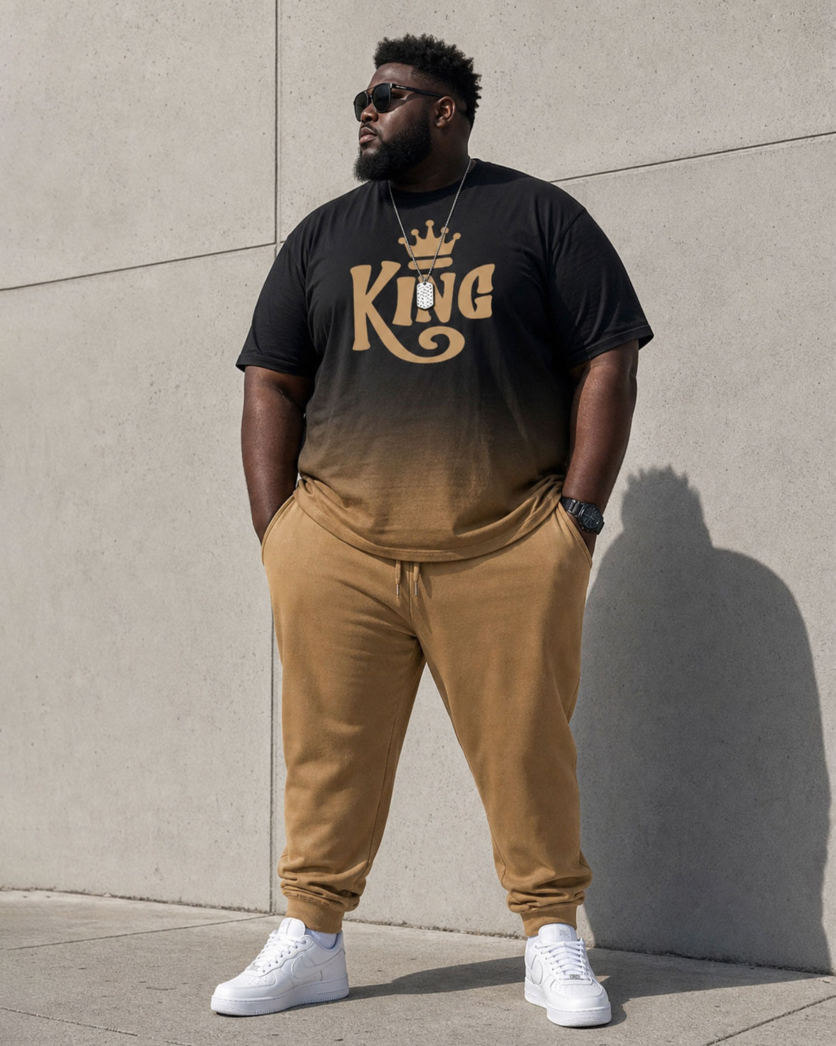 Big & Tall Men's Yellow & Black Gradient Chest KING Large Printed Short Sleeve T-Shirt Pants Set