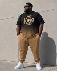 Big & Tall Men's Yellow & Black Gradient Chest KING Large Printed Short Sleeve T-Shirt Pants Set