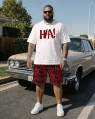 Big & Tall Men' High-end Letter Jacquard Simple Short Sleeve T-shirt Shorts Set