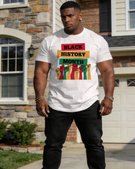 Men's Large Size Loose And Comfortable Black Festival Celebration Velvet Friends Send Relatives Slogan White Printed Short Sleeve T-shirt