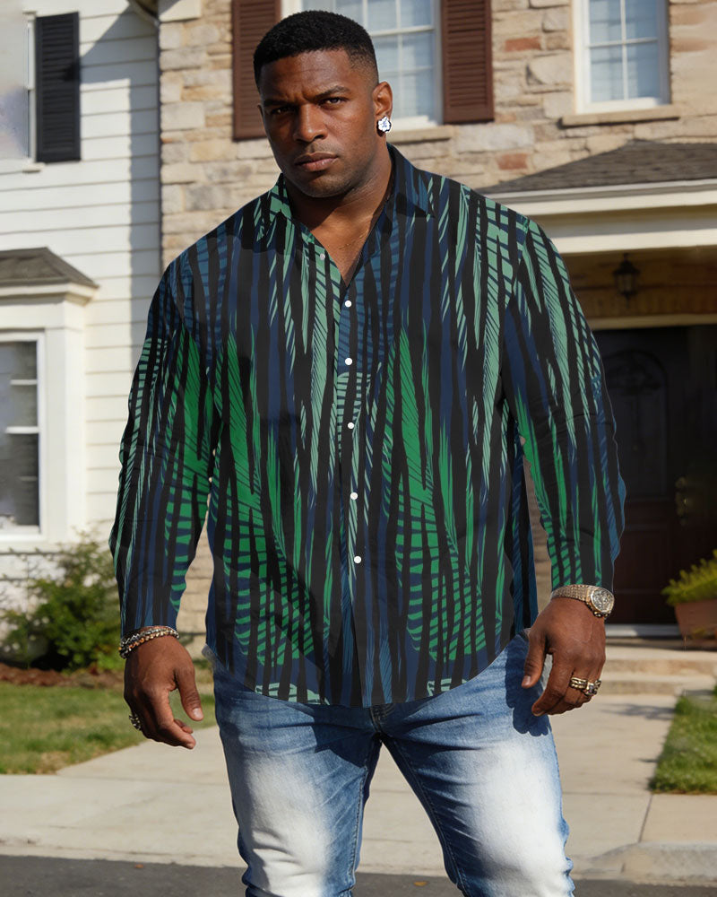 Men's Plus Size Casual Holiday Dating Party Big Brother Calm Print Black Anti-Wrinkle New Lasel Long Sleeve Shirt