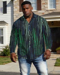 Men's Plus Size Casual Holiday Dating Party Big Brother Calm Print Black Anti-Wrinkle New Lasel Long Sleeve Shirt