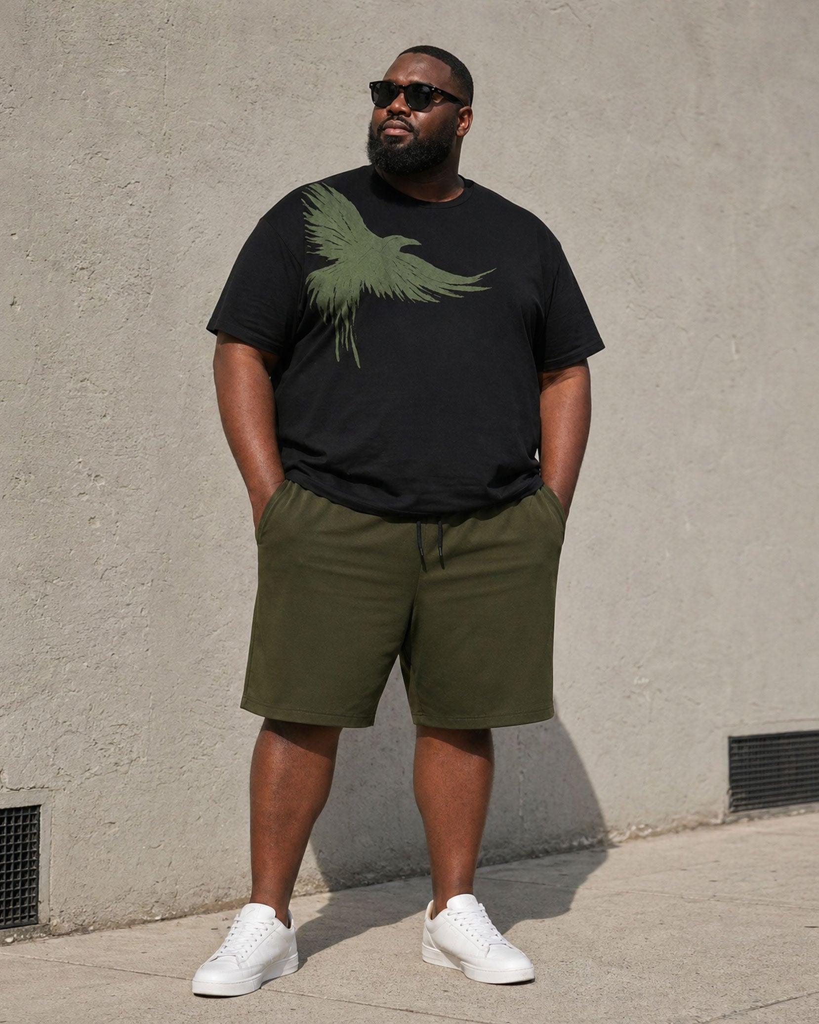 Big & Tall Men's Simple Eagle Silhouette Print Short-sleeved T-shirt Shorts Set