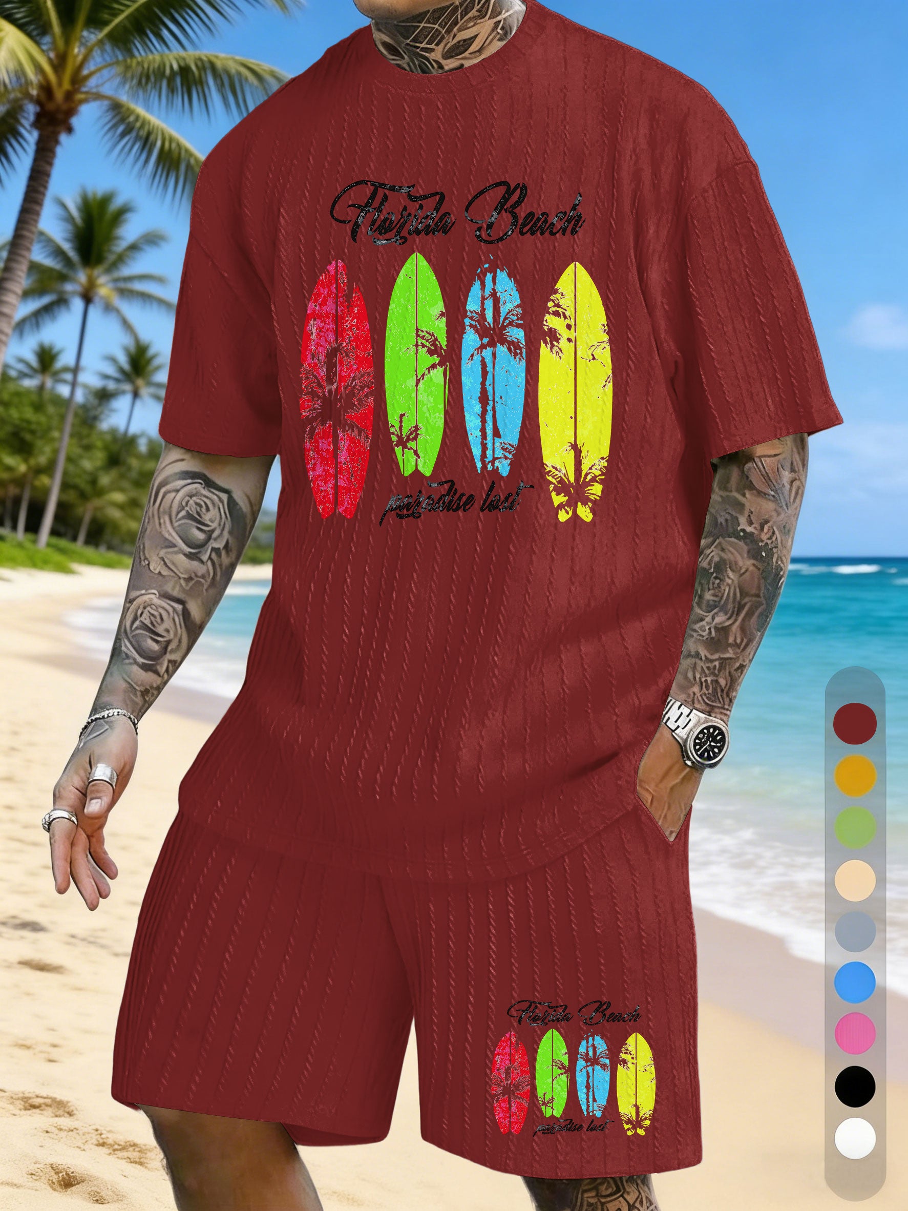 Vacation Surfing Printed Texture Three-Dimensional Jacquard Casual Set