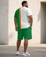 Big & Tall Men' Simple Contrast Color June Festival Chest "king" Slogan Printed Short Sleeve T-Shirt Shorts Set