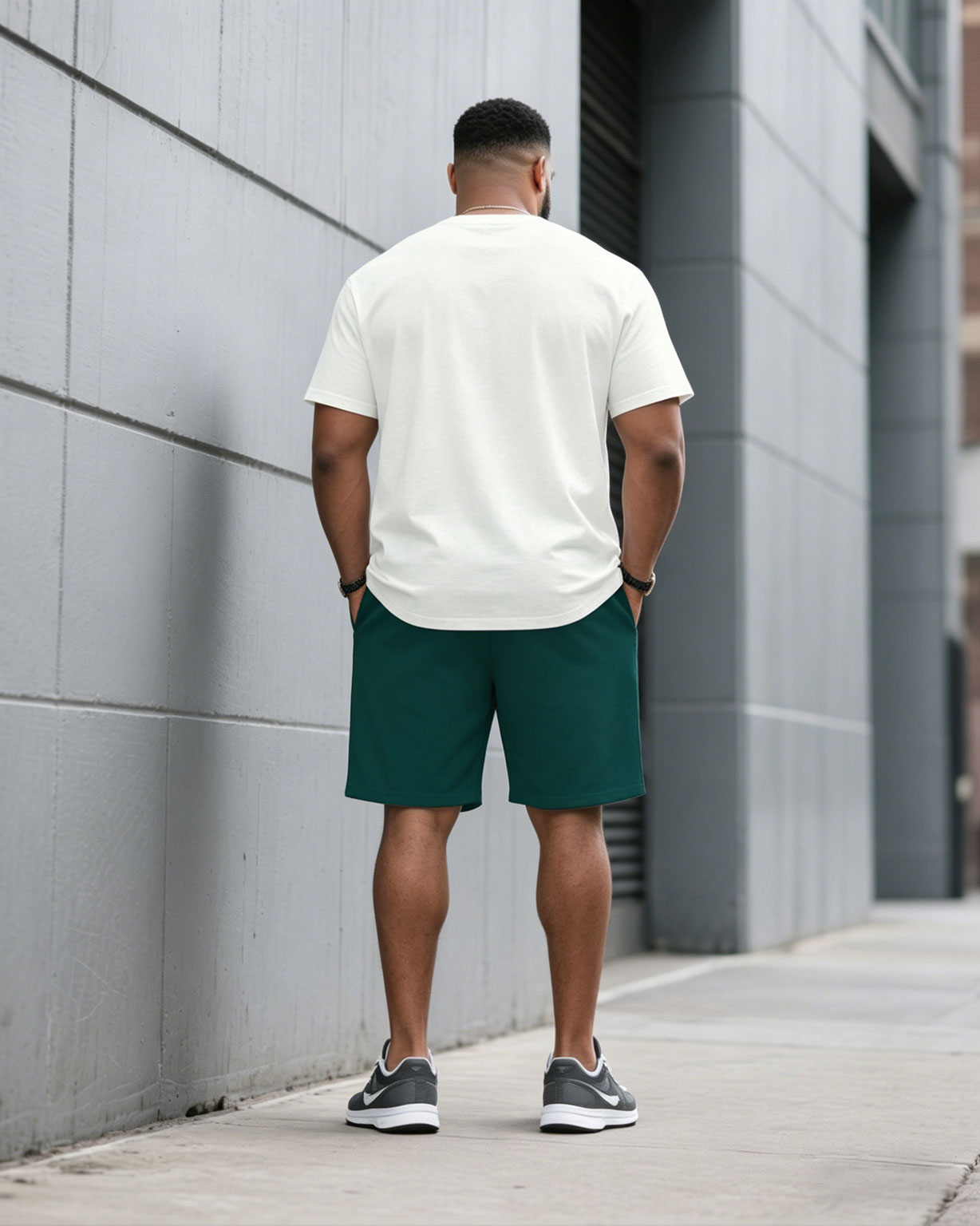 Big & Tall Men' Simple Top Line Geometric Tiger Jacquard High-end Short-sleeved T-shirt Shorts Set