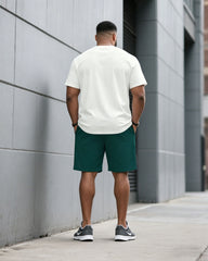 Big & Tall Men' Simple Top Line Geometric Tiger Jacquard High-end Short-sleeved T-shirt Shorts Set